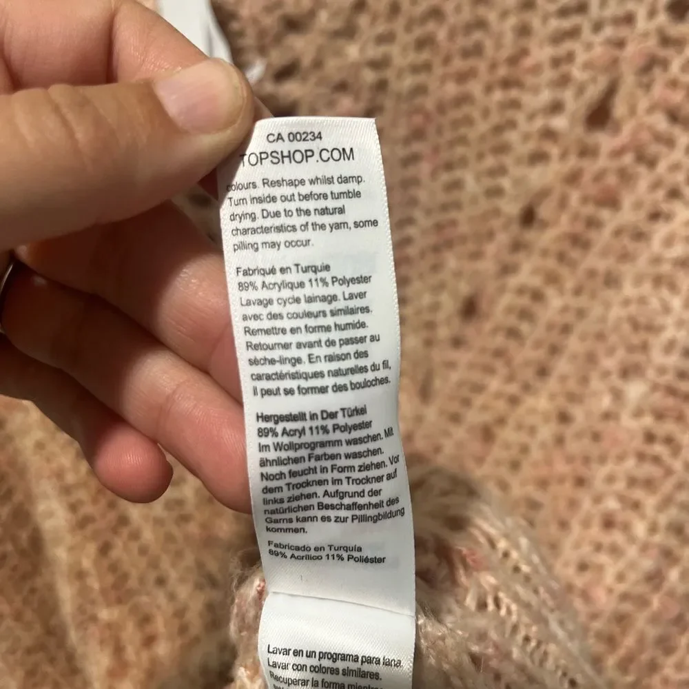 Topshop Dusty Rose Cable Knit Turtleneck Fuzzy Sweater 8-10 NWT